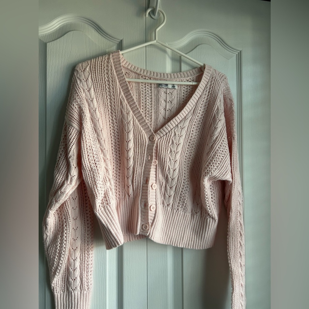 pink hollister heart cardigan